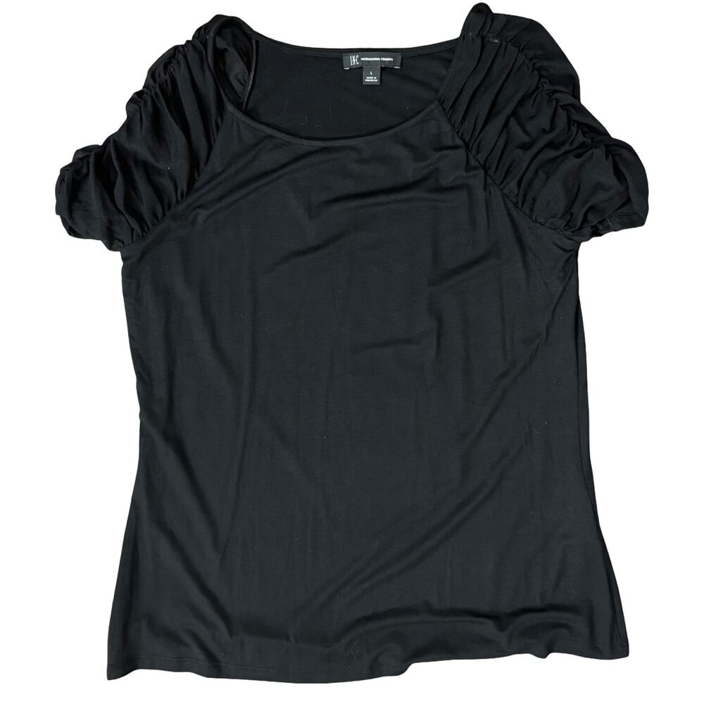 INC International Concepts Black Mesh Scoop Neck Short Sleeve Tee Shirt size L
